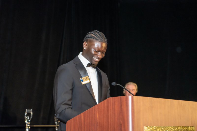 TreVaughn Ellis speaks during the Nov. 12 NOGI Awards banquet, where he was presented a Zale Parry Scholarship that provides financial support to individuals seeking professional careers in ocean exploration and related fields.